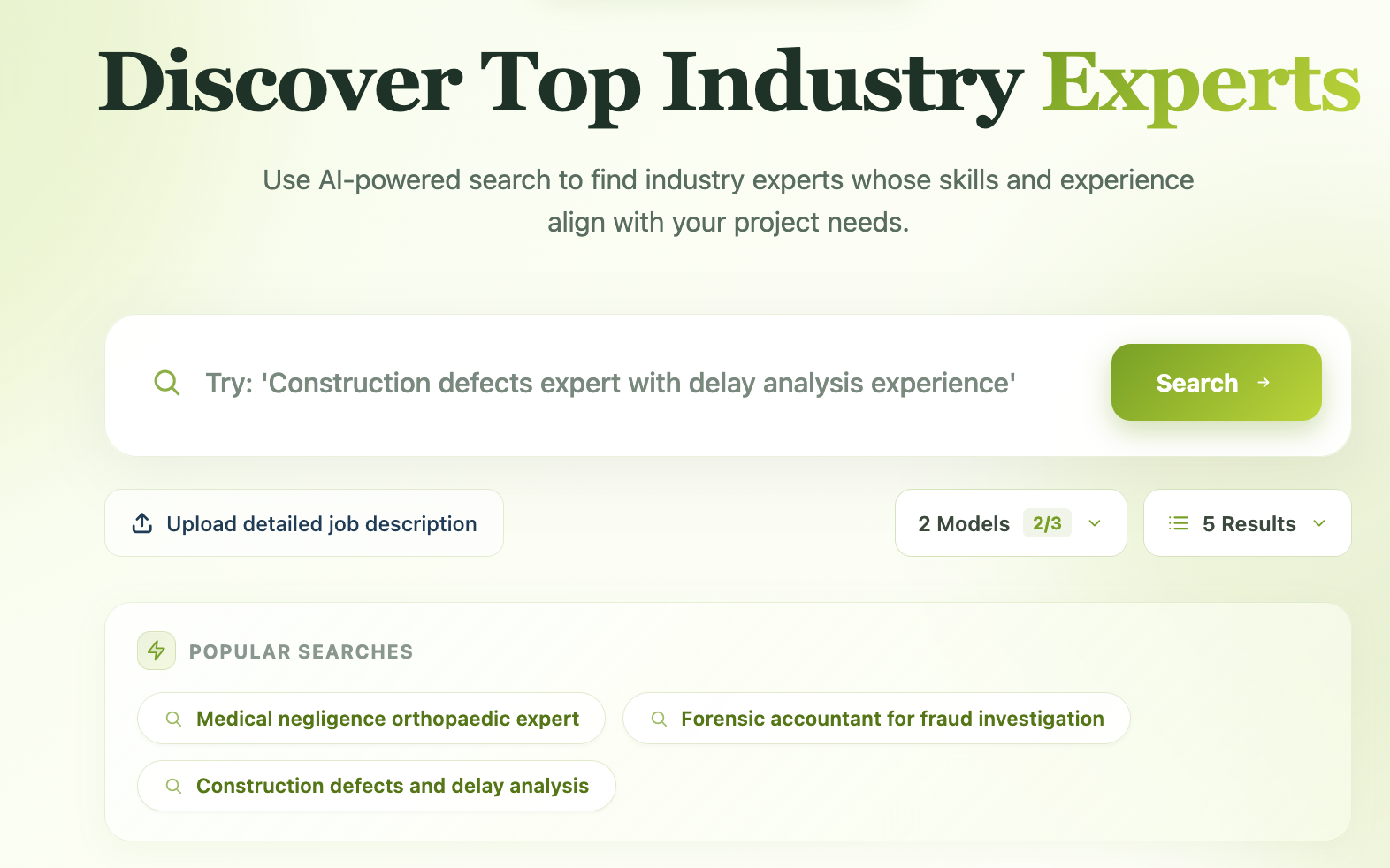 Expert Match AI search landing screen